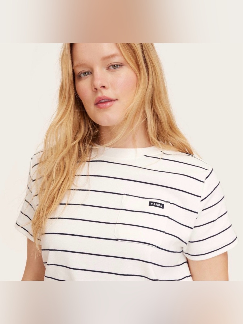Short Sleeve Crewneck Pocket T-Shirt - Parke x Target Navy Blue Striped NEW - Picture 3 of 4